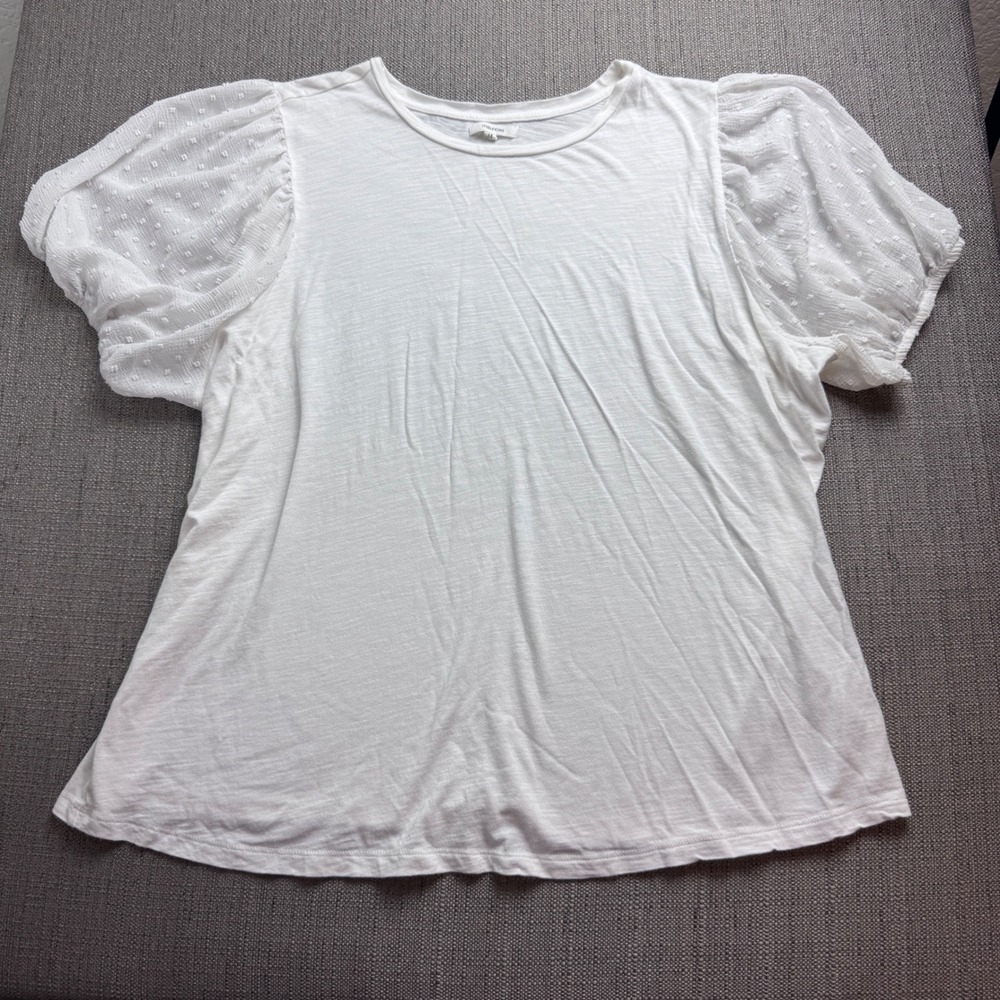 Maurices Womens 2X White Swiss Dot Puff Sleeve Slub Knit Top 789673